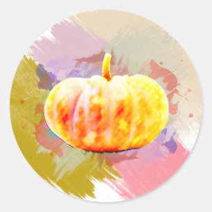 Sticker Rond Aquarelle Citrouille Halloween Little Fall Saison