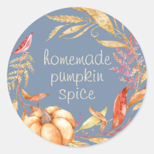 Sticker Rond Aquarelle Citrouille maison Folio bleu