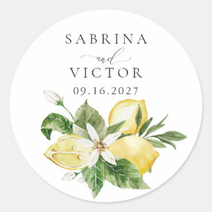 Sticker Rond Aquarelle Citrus Citrus Verdure Mariage en fleurs