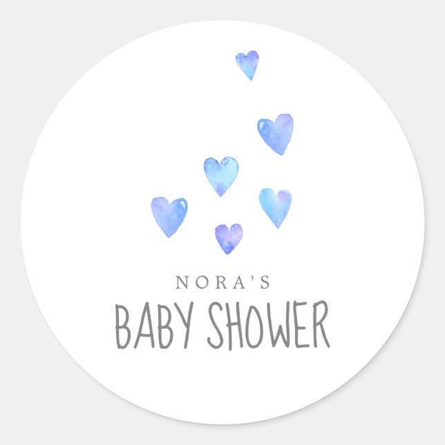 Sticker Rond Aquarelle Coeurs Baby shower garçon Enveloppe Phoq (Devant)