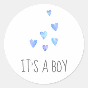 Sticker Rond Aquarelle Coeurs C'est un Baby shower garçon