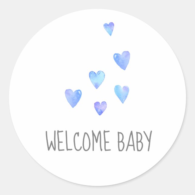 Sticker Rond Aquarelle Coeurs Garçon Baby shower de bienvenue S (Devant)