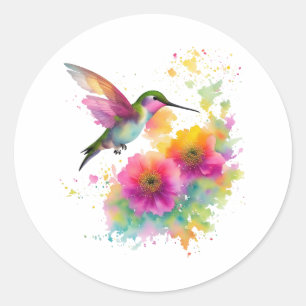 Sticker Rond Aquarelle colorée d'un colibri