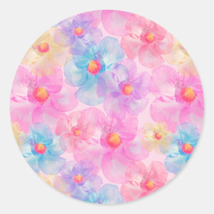 Sticker Rond Aquarelle colorée Fleurs de Jardin N'importe quell