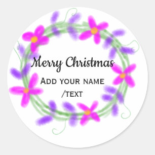 Sticker Rond Aquarelle colorée guirlande de Noël ajouter n