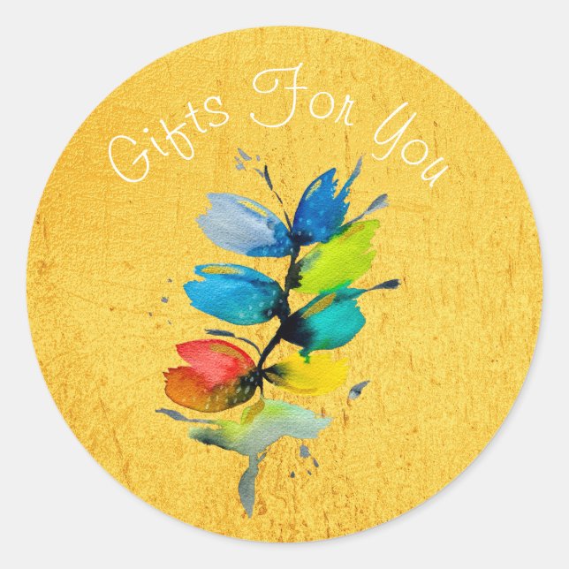 Sticker Rond Aquarelle colorée lâche abstraite florale (Devant)