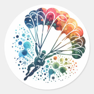 Sticker Rond Aquarelle colorée Parachutiste