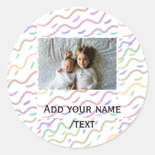 Sticker Rond Aquarelle colorée spirale motif ajouter nom photo
