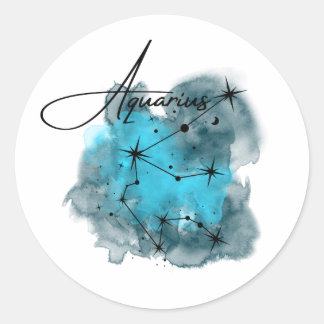 Sticker Rond Aquarelle Constellation Zodiaque Aquarius