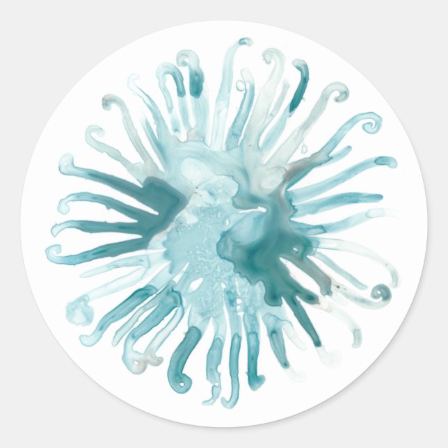 Sticker Rond Aquarelle Corail - Bleu 2 (Devant)
