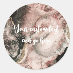 Sticker Rond Aquarelle cosmique rose fumée Or céleste