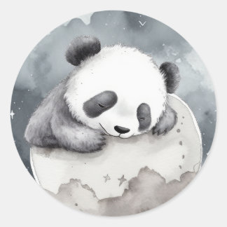 Sticker Rond Aquarelle couchée mignonne Panda bébé