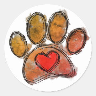 Sticker Rond Aquarelle couleur Amoureux des chiens Dessin