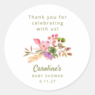 Sticker Rond Aquarelle couleur mignonne Baby shower floral pers