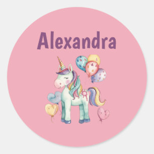 Sticker Rond Aquarelle couleur mignonne licorne