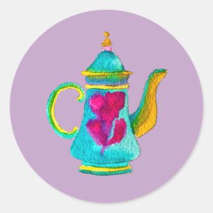 Sticker Rond Aquarelle couleur turque teapot