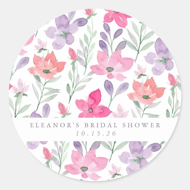 Sticker Rond Aquarelle couleur violet rose personnalisée Fête d (Devant)