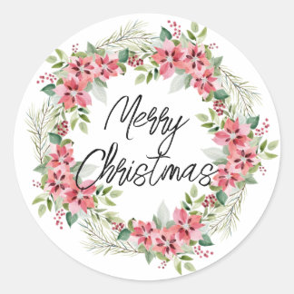 Sticker Rond Aquarelle couronne de noël
