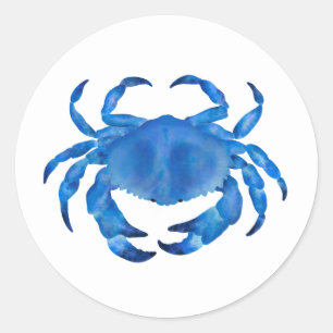 Sticker Rond Aquarelle Crabe Bleu