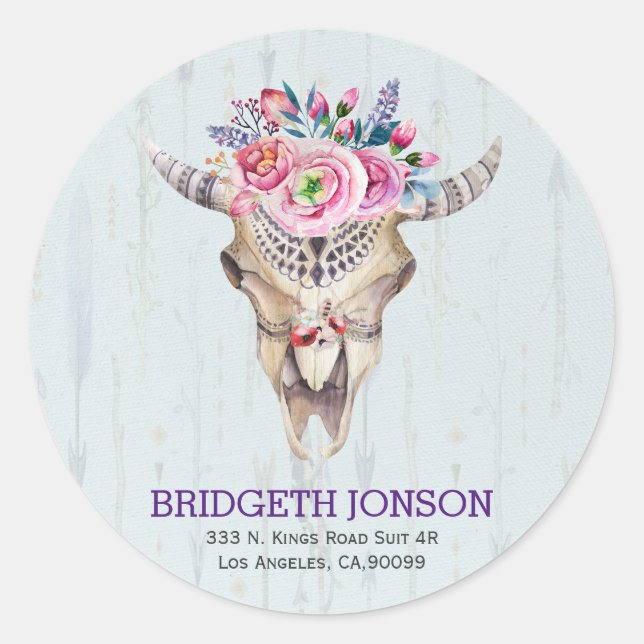 Sticker Rond Aquarelle - Crâne animal (Devant)