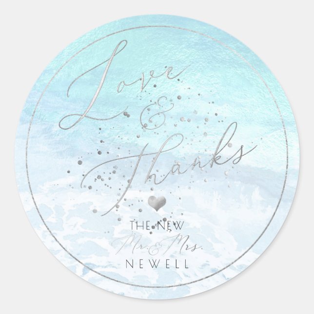 Sticker Rond Aquarelle Crystal Blue Shoreline, Merci de plage (Devant)