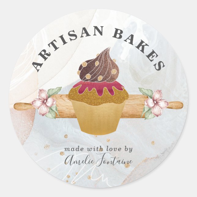 Sticker Rond Aquarelle Cupcake boulangerie pâtisserie Chef (Devant)