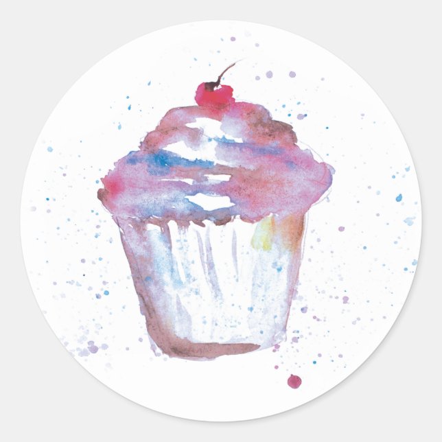 Sticker Rond Aquarelle cupcake Peinture (Devant)