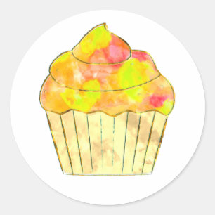 Sticker Rond Aquarelle Cupcake Peinture