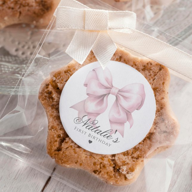 Sticker Rond Aquarelle customisée Dusty Rose Bow 1er anniversai (Créateur téléchargé)
