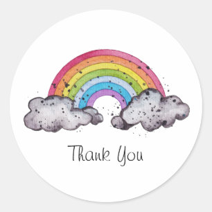 Sticker Rond Aquarelle Cute Arc-En-Ciel Et Nuages