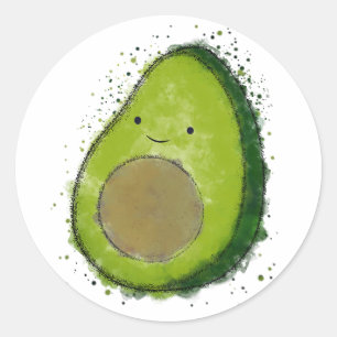 Sticker Rond Aquarelle Cute Avocado