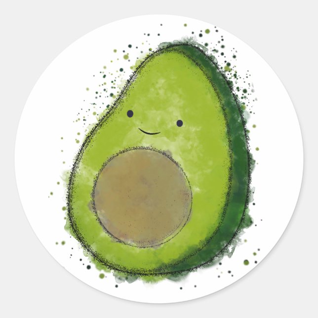 Sticker Rond Aquarelle Cute Avocado (Devant)