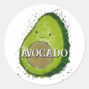 Sticker Rond Aquarelle Cute Avocado