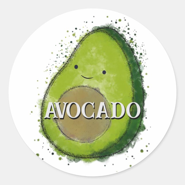 Sticker Rond Aquarelle Cute Avocado (Devant)