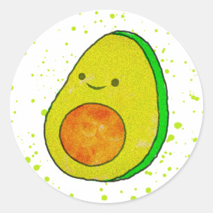 Sticker Rond Aquarelle Cute Carton Avocado