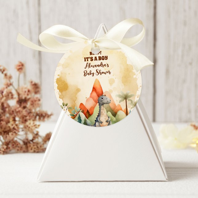 Sticker Rond Aquarelle Cute Dinosaur Baby shower Garçon de verd (Créateur téléchargé)