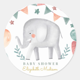 Sticker Rond Aquarelle Cute Elephant Baby shower