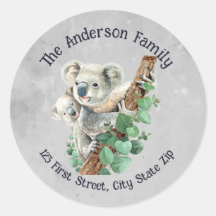 Sticker Rond Aquarelle Cute Koala Oears Australian Animal Art