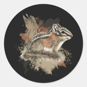 Sticker Rond Aquarelle Cute Little Chipmunk Animal Wildlife