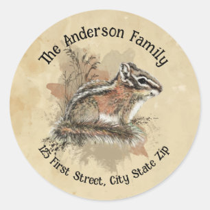 Sticker Rond Aquarelle Cute Little Chipmunk Animal Wildlife