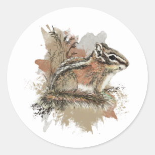 Sticker Rond Aquarelle Cute Little Chipmunk Animal Wildlife
