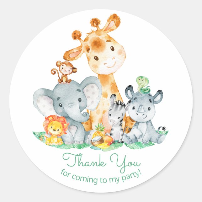 Sticker Rond Aquarelle Cute Safari Jungle Animaux Anniversaire (Devant)