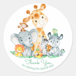 Sticker Rond Aquarelle Cute Safari Jungle Merci