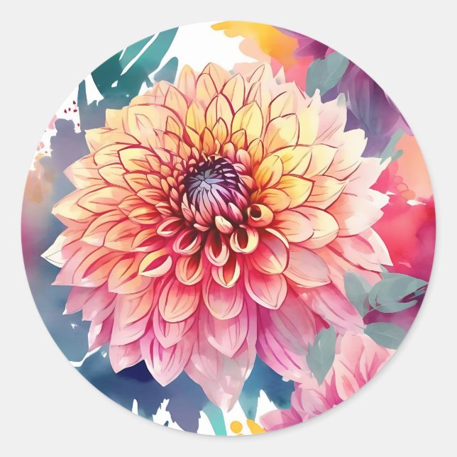 Sticker Rond Aquarelle Dahlia été (Devant)