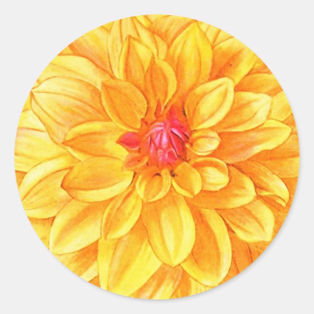 Sticker Rond Aquarelle Dahlia jaune (Devant)