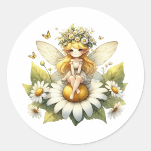Sticker Rond Aquarelle Daisy Fairy