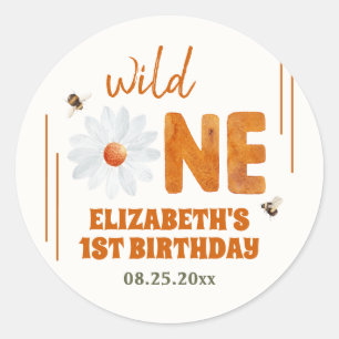 Sticker Rond Aquarelle Daisy Wild One 1st Birthday Girl
