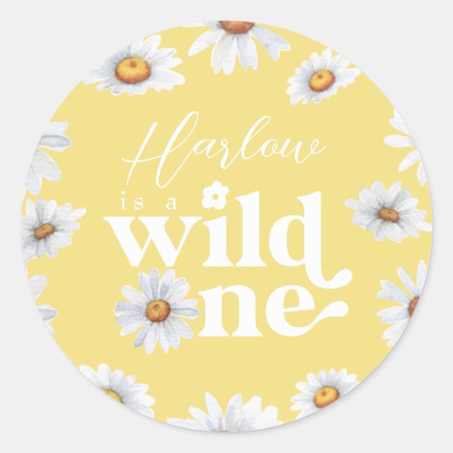 Sticker Rond Aquarelle Daisy Wild One Girl'anniversaire (Devant)