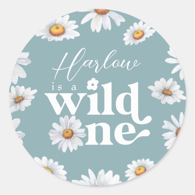 Sticker Rond Aquarelle Daisy Wild One Girl'Anniversaire Cl (Devant)