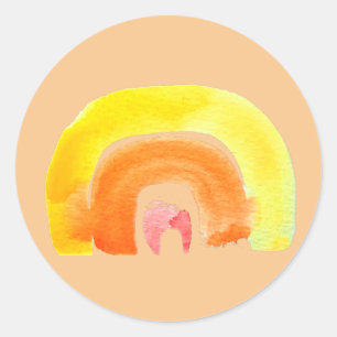 Sticker Rond Aquarelle d'amour arc-en-ciel orange
